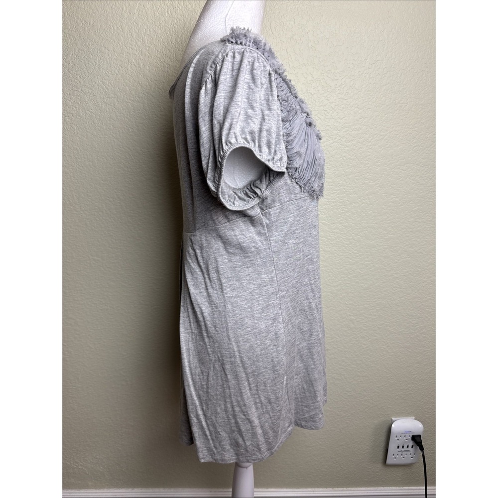 Gemstone Top T-Shirt Short Sleeve Gray Tunic Size S Pleated Decorative Neckline - Picture 2 of 6